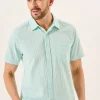 Quba & Co Aqua And White Striped Seersucker Short Sleeve Shirt - Durst Online