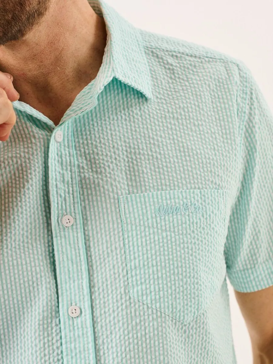 aqua_and_white_striped_se_1.webp Quba & Co Aqua And White Striped Seersucker Short Sleeve Shirt - Durst Online