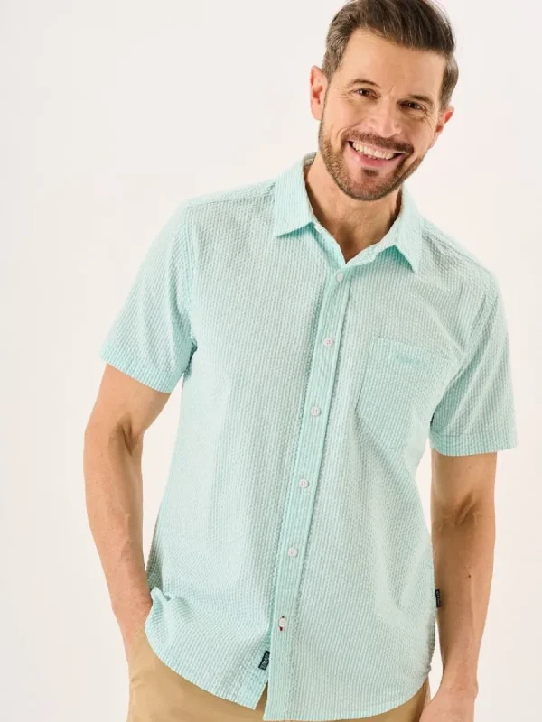 Quba & Co Aqua And White Striped Seersucker Short Sleeve Shirt - Durst Online