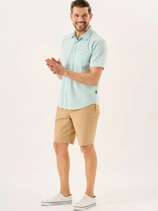 Quba & Co Aqua And White Striped Seersucker Short Sleeve Shirt - Durst Online