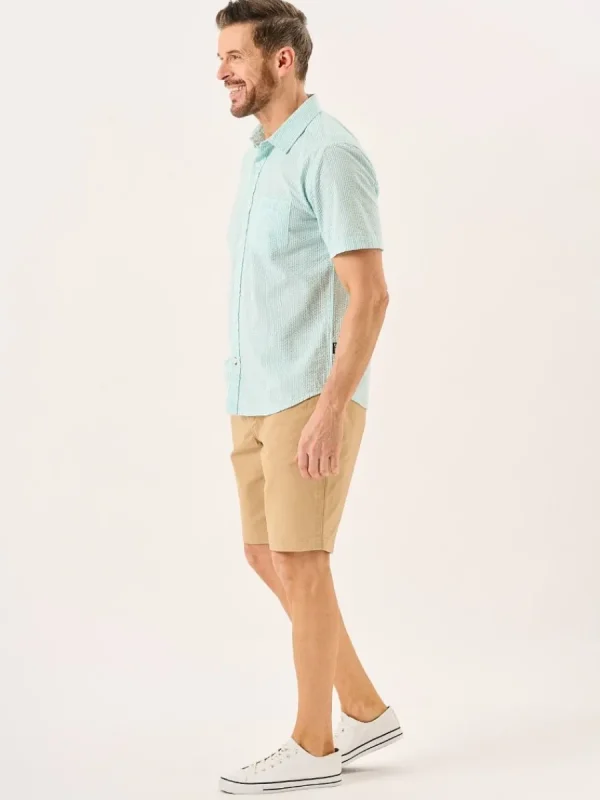 Quba & Co Aqua And White Striped Seersucker Short Sleeve Shirt - Durst Online