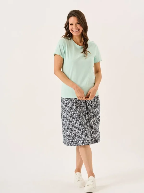 Quba & Co Aqua Short Sleeve Dobby Lace Trim T-Shirt - Nola Best