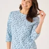 Quba & Co Blue 3/4 Sleeve Leaf Print Design T-Shirt - Wesson Best