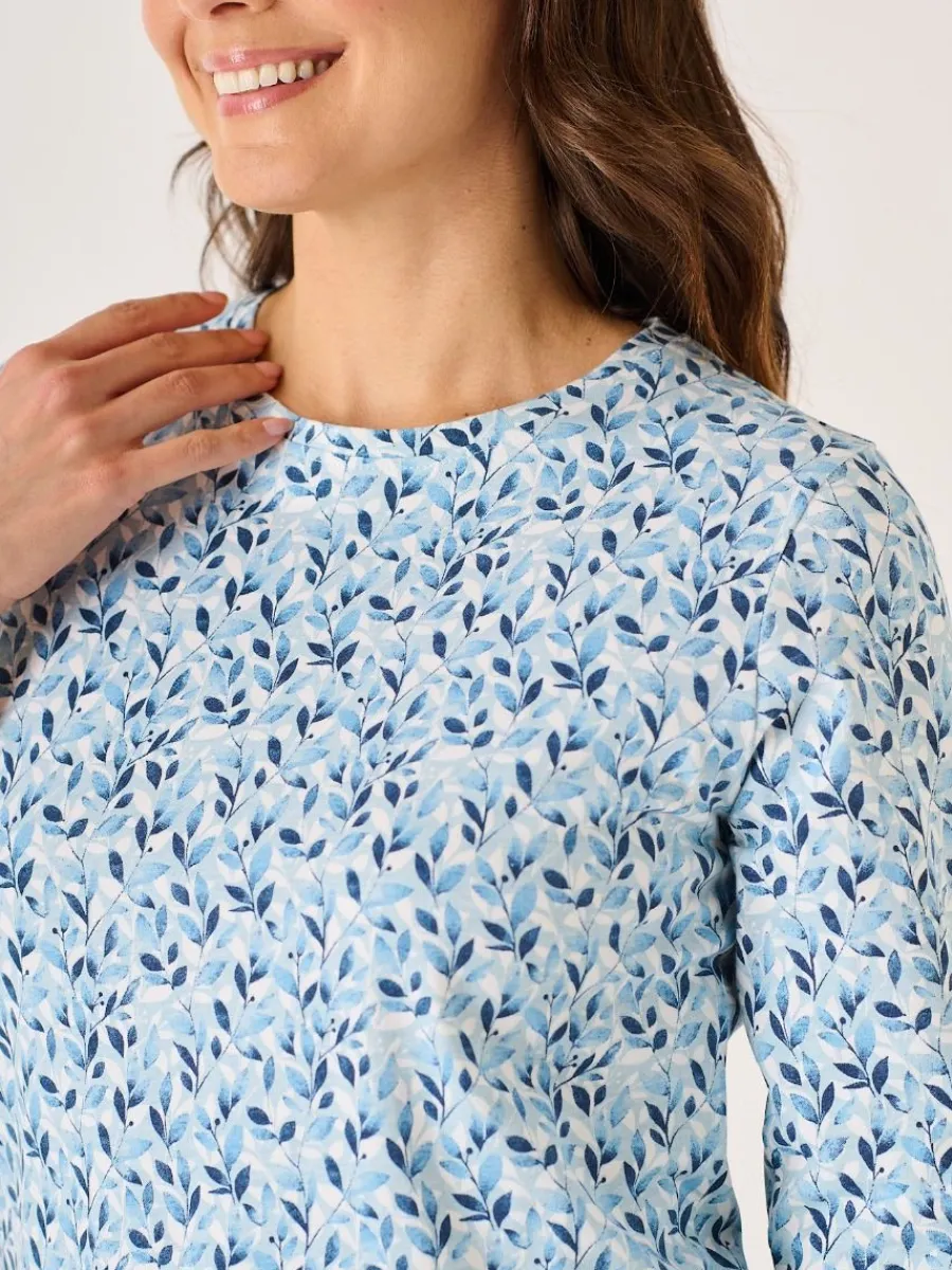 blue__sleeve_leaf_print_d_1.webp Quba & Co Blue 3/4 Sleeve Leaf Print Design T-Shirt - Wesson Best