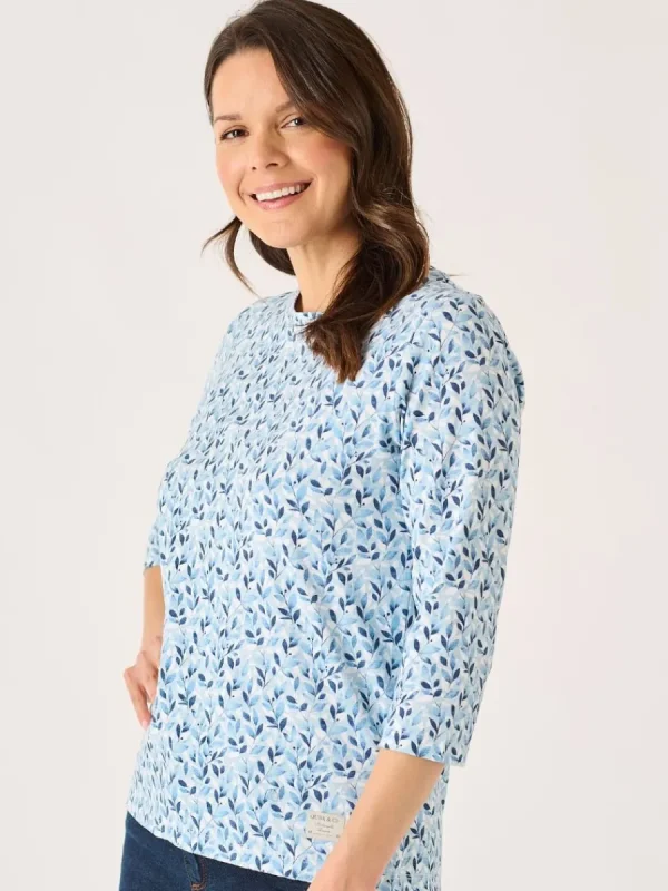 Quba & Co Blue 3/4 Sleeve Leaf Print Design T-Shirt - Wesson Best