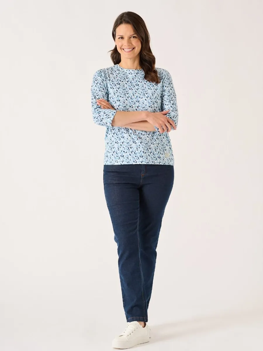 blue__sleeve_leaf_print_d_3.webp Quba & Co Blue 3/4 Sleeve Leaf Print Design T-Shirt - Wesson Best