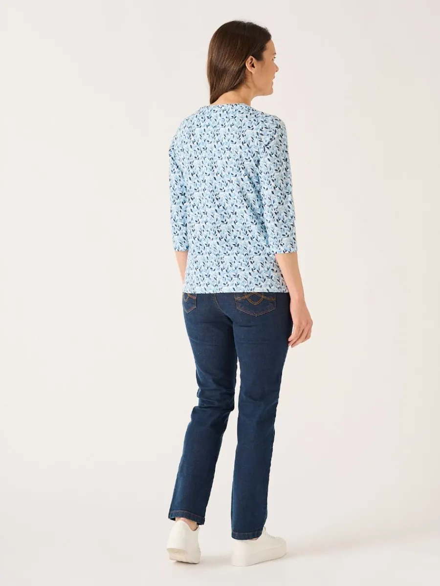 blue__sleeve_leaf_print_d_5.webp Quba & Co Blue 3/4 Sleeve Leaf Print Design T-Shirt - Wesson Best