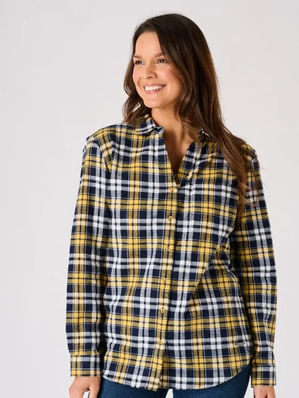 Quba & Co Blue and Ochre Long Sleeved Checked Shirt - Ladies - Jalas Best