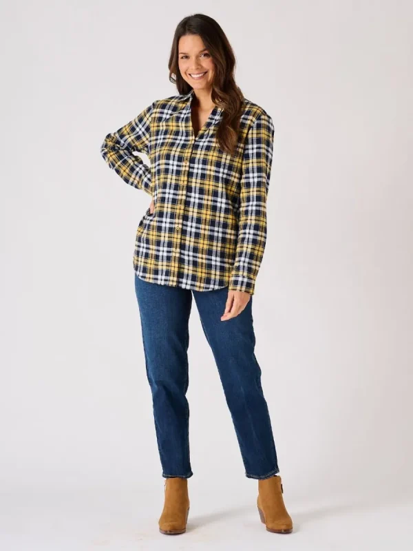 Quba & Co Blue and Ochre Long Sleeved Checked Shirt - Ladies - Jalas Best