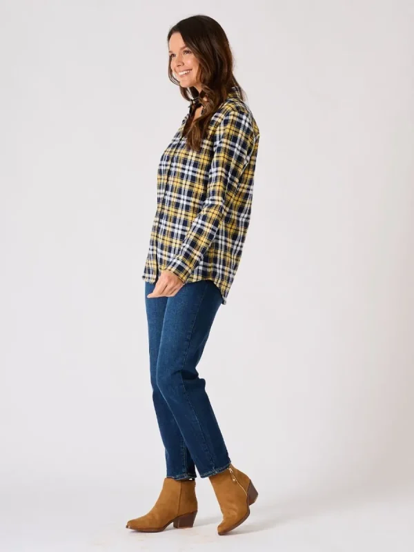 Quba & Co Blue and Ochre Long Sleeved Checked Shirt - Ladies - Jalas Best