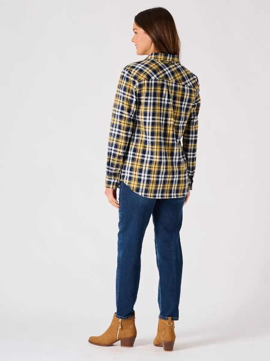 blue_and_ochre_long_sleev_4.webp Quba & Co Blue and Ochre Long Sleeved Checked Shirt - Ladies - Jalas Best
