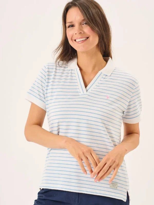 Quba & Co Blue And White Striped Ladies Polo Shirt - Petras Outlet