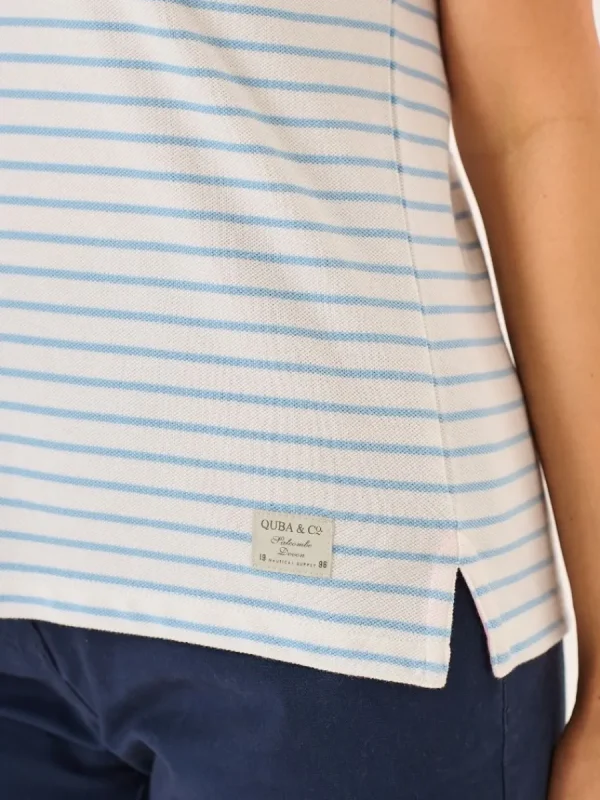 Quba & Co Blue And White Striped Ladies Polo Shirt - Petras Outlet