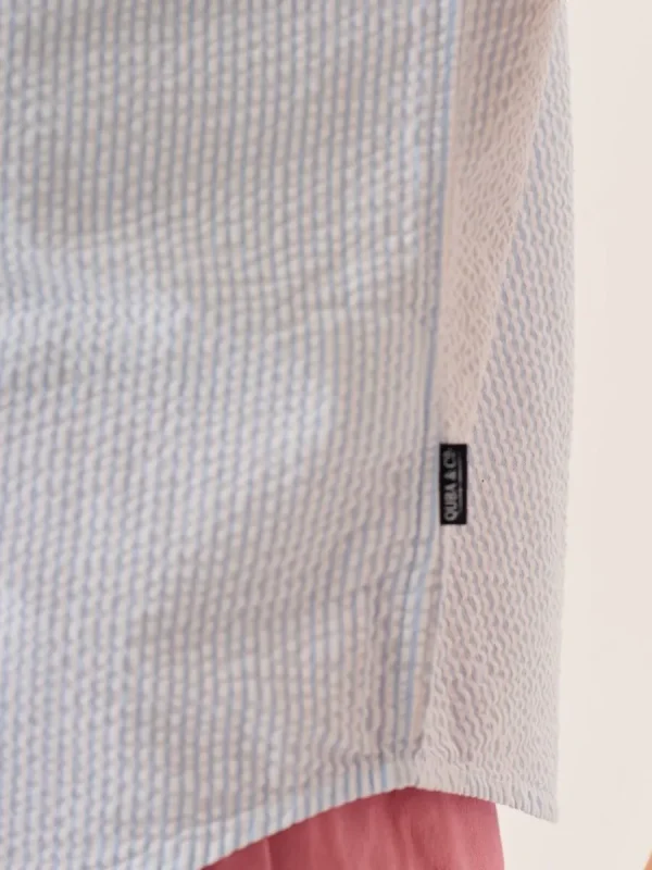 Quba & Co Blue And White Striped Seersucker Short Sleeve Shirt - Durst Best