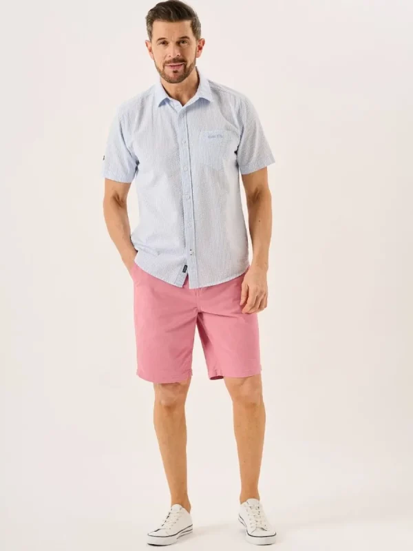 Quba & Co Blue And White Striped Seersucker Short Sleeve Shirt - Durst Best