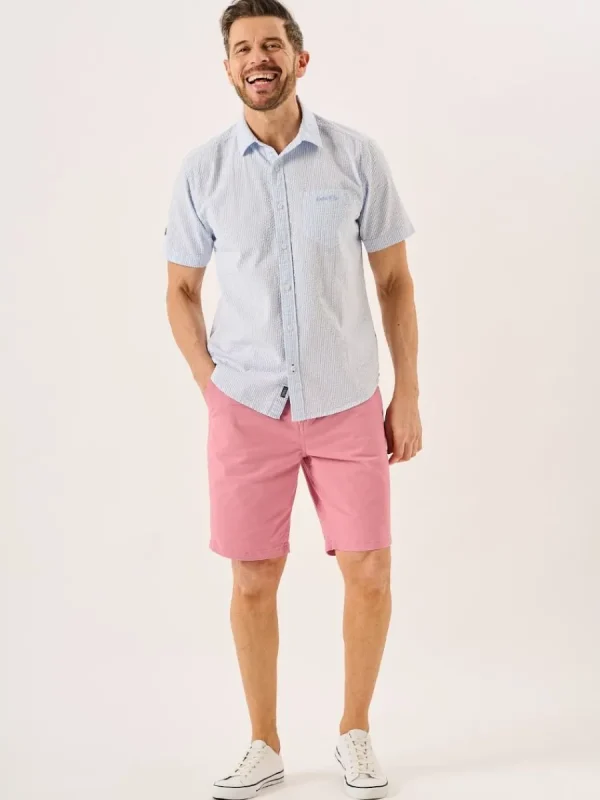 Quba & Co Blue And White Striped Seersucker Short Sleeve Shirt - Durst Best
