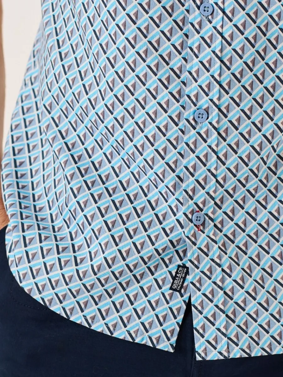 blue_geometric_print_shor_10.webp Quba & Co Blue Geometric Print Short Sleeve Oxford Shirt - Tilbury Outlet