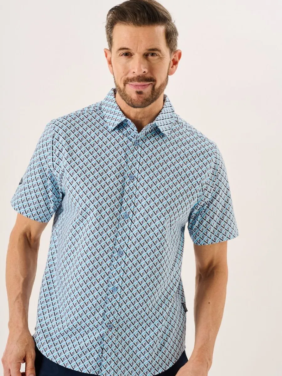 blue_geometric_print_shor_2.webp Quba & Co Blue Geometric Print Short Sleeve Oxford Shirt - Tilbury Outlet