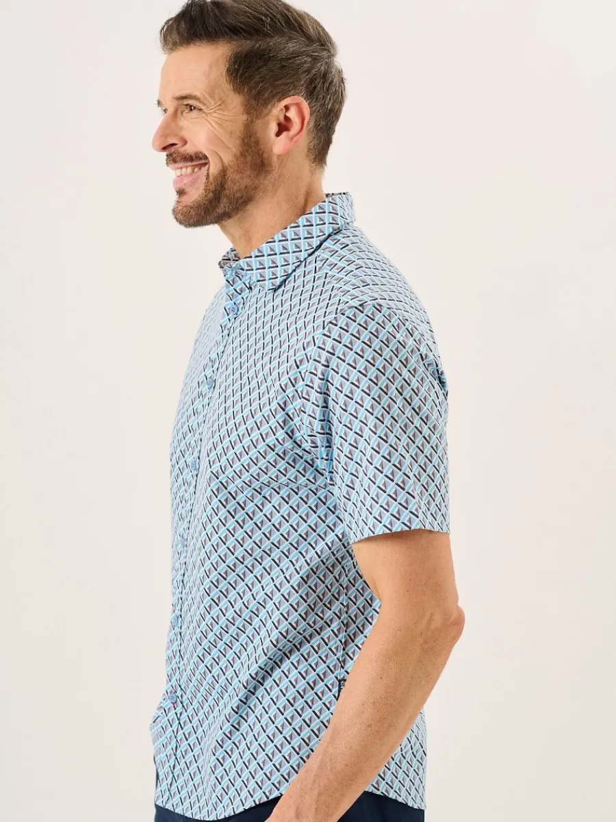 blue_geometric_print_shor_3.webp Quba & Co Blue Geometric Print Short Sleeve Oxford Shirt - Tilbury Outlet