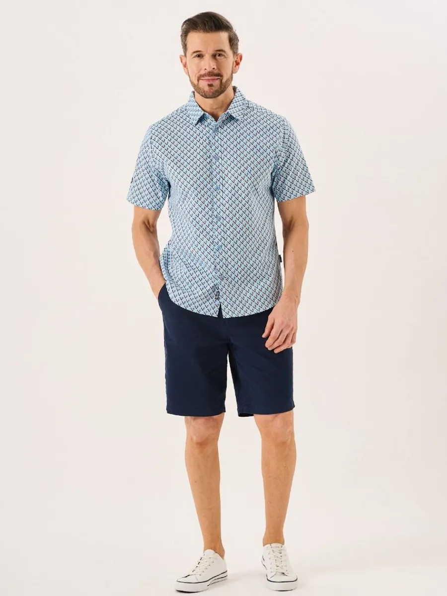 blue_geometric_print_shor_4.webp Quba & Co Blue Geometric Print Short Sleeve Oxford Shirt - Tilbury Outlet