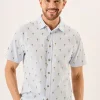 Quba & Co Blue Palm Tree Print Short Sleeve Shirt - Palermo Sale