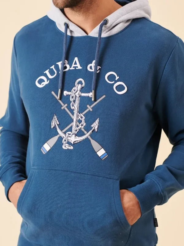 Quba & Co Blue Quba and Co Nautical Logo Overhead Hoodie - Nidau Online