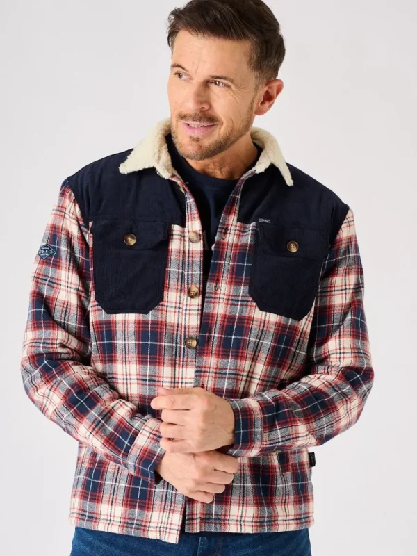 Quba & Co Borg Lined Shacket Navy Red and White Lifestyle - Struthers Discount