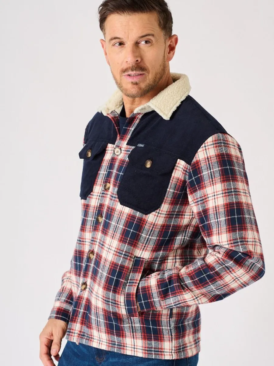 borg_lined_shacket_navy_r_2.webp Quba & Co Borg Lined Shacket Navy Red and White Lifestyle - Struthers Discount