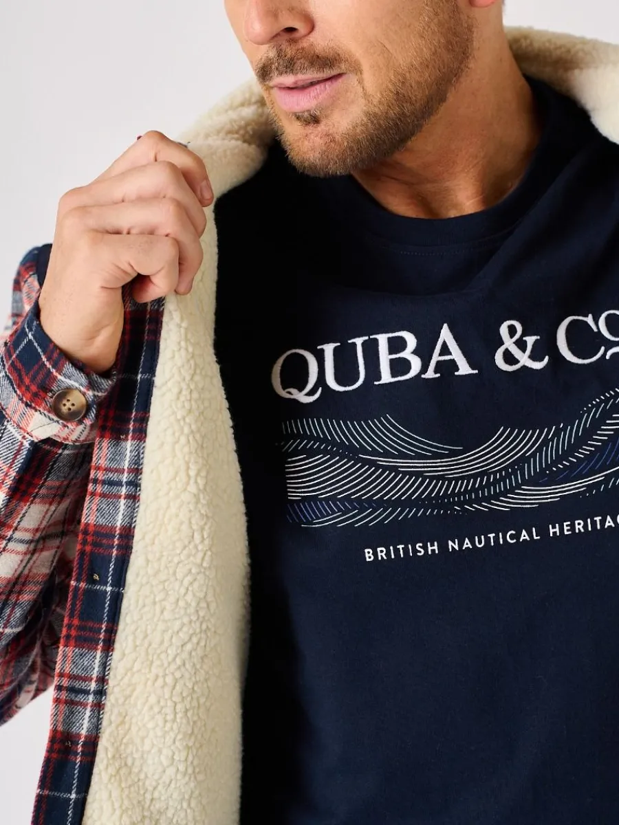 borg_lined_shacket_navy_r_3.webp Quba & Co Borg Lined Shacket Navy Red and White Lifestyle - Struthers Discount