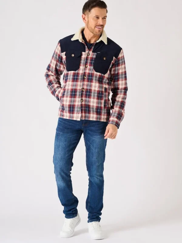 Quba & Co Borg Lined Shacket Navy Red and White Lifestyle - Struthers Discount