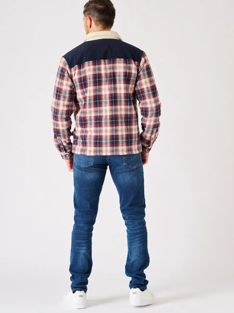 borg_lined_shacket_navy_r_5.webp Quba & Co Borg Lined Shacket Navy Red and White Lifestyle - Struthers Discount