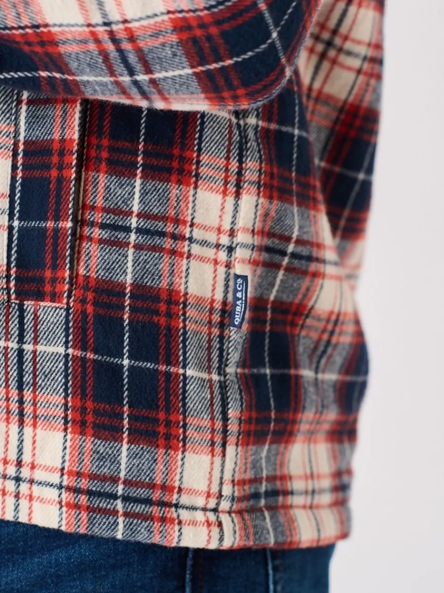 borg_lined_shacket_navy_r_8.webp Quba & Co Borg Lined Shacket Navy Red and White Lifestyle - Struthers Discount