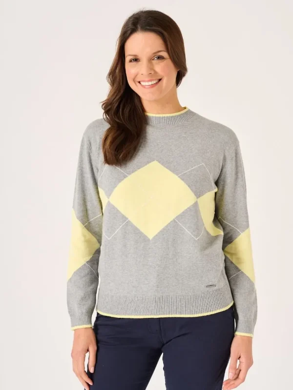 Quba & Co Caldew Argyle Grey and Yellow Jumper Sale