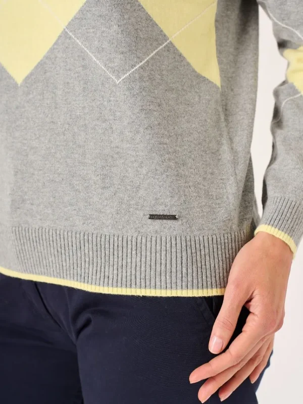 Quba & Co Caldew Argyle Grey and Yellow Jumper Sale