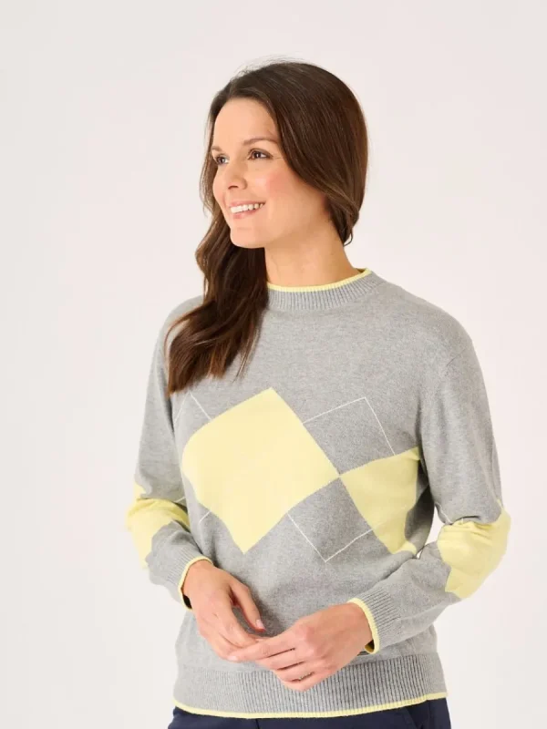 Quba & Co Caldew Argyle Grey and Yellow Jumper Sale
