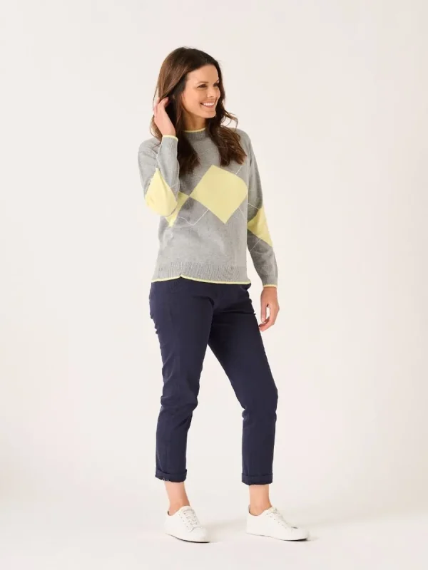 Quba & Co Caldew Argyle Grey and Yellow Jumper Sale