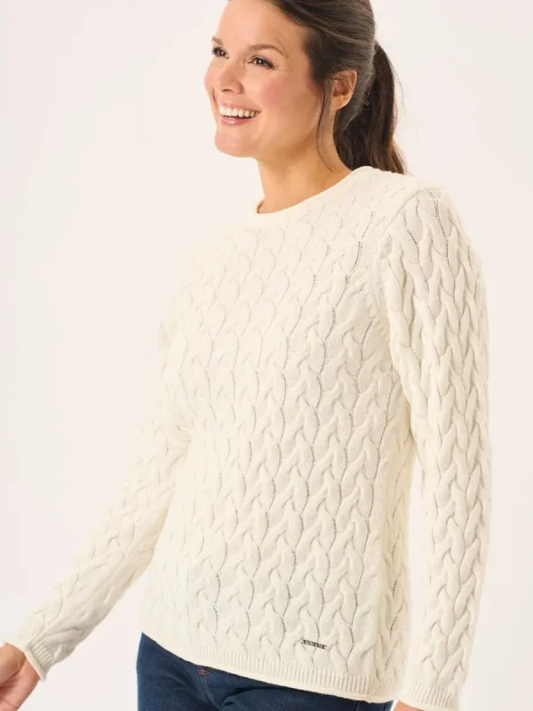 Quba & Co Clare Foam White Cotton Cable Knitted Jumper Sale