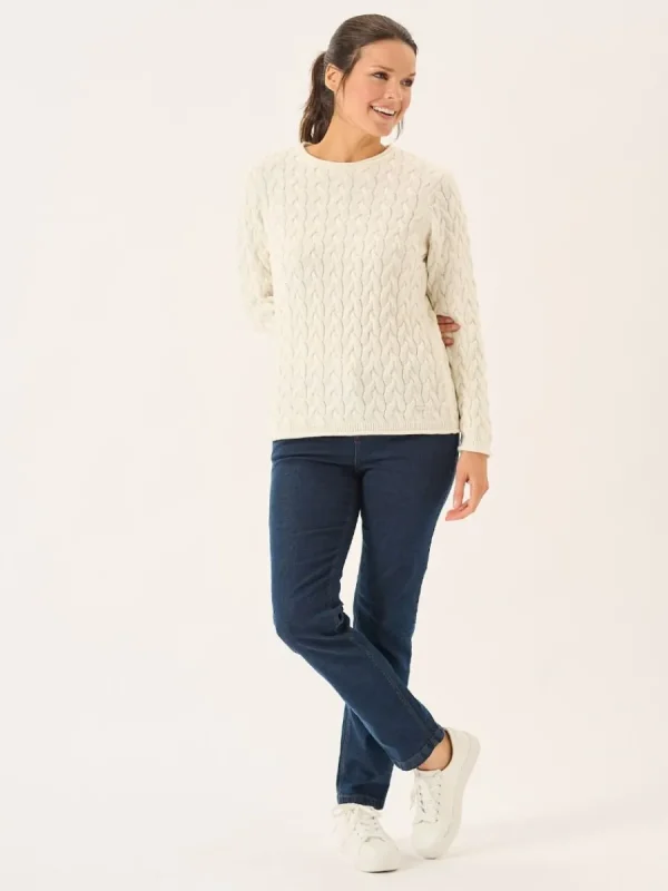 Quba & Co Clare Foam White Cotton Cable Knitted Jumper Sale