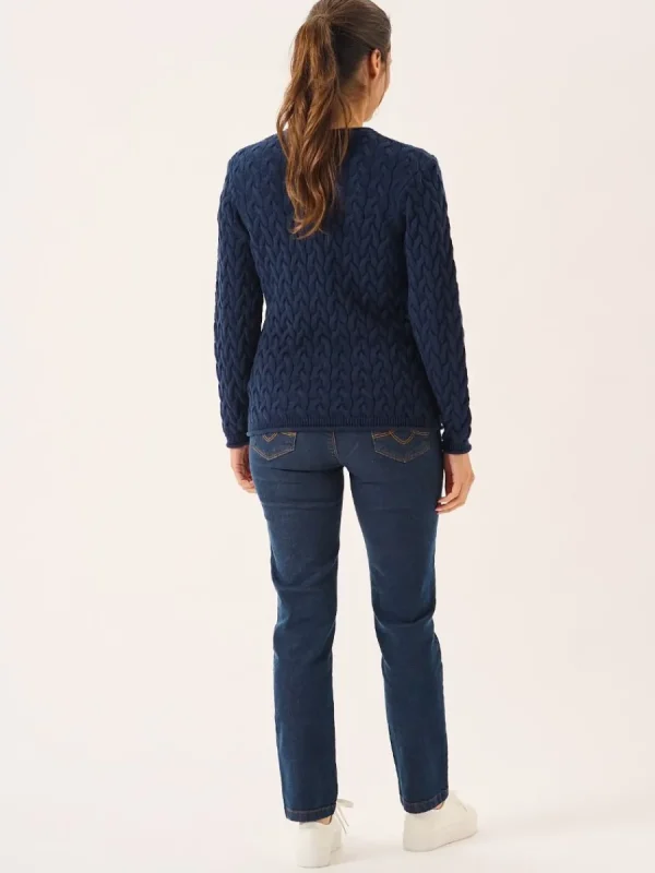 Quba & Co Clare Navy Cotton Cable Knitted Jumper New