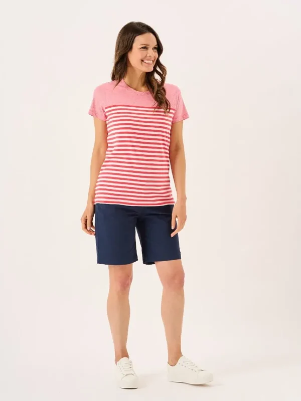 Quba & Co Coral And White Panelled Yarn Dye T-Shirt - Silva Best