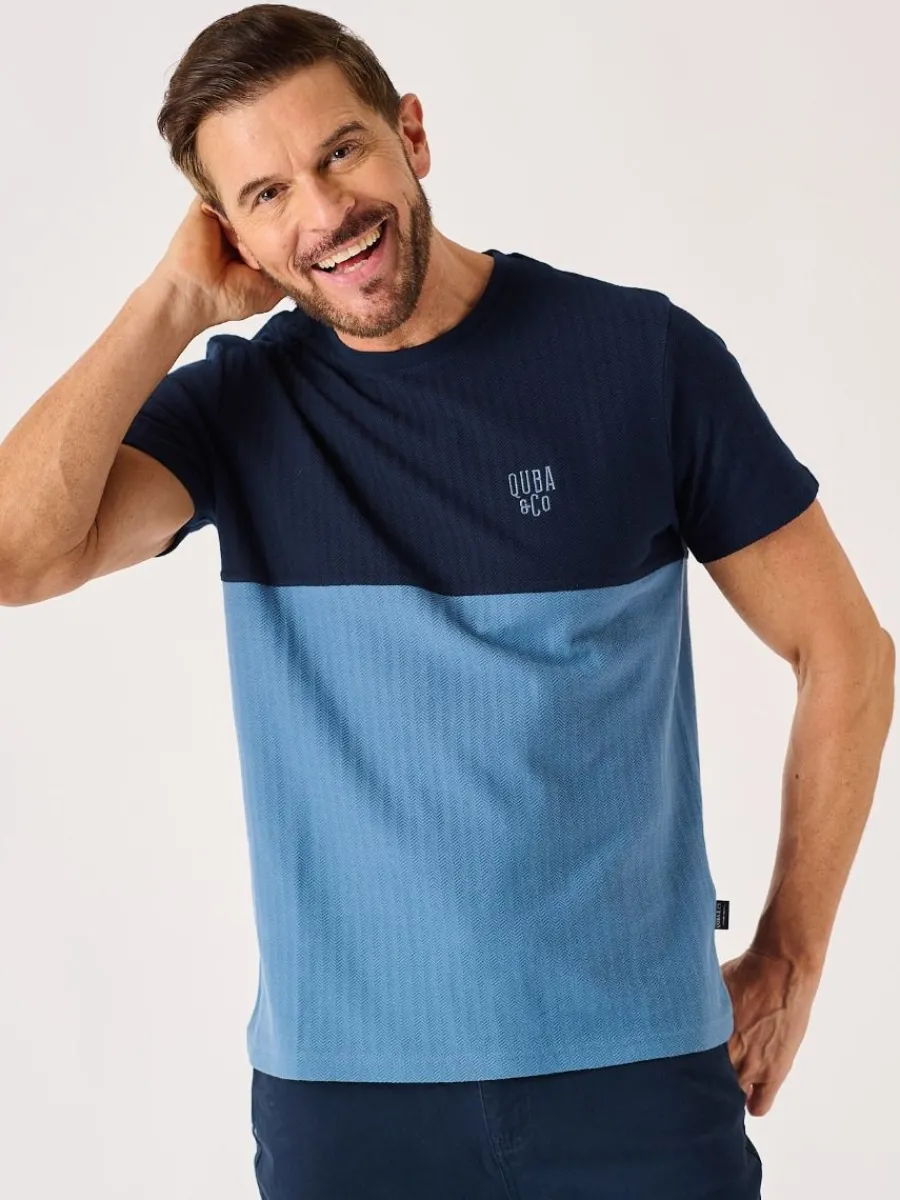 dark_navy_and_blue_textur_0.webp Quba & Co Dark Navy And Blue Textured Lifestyle T-Shirt - Cheston Fashion