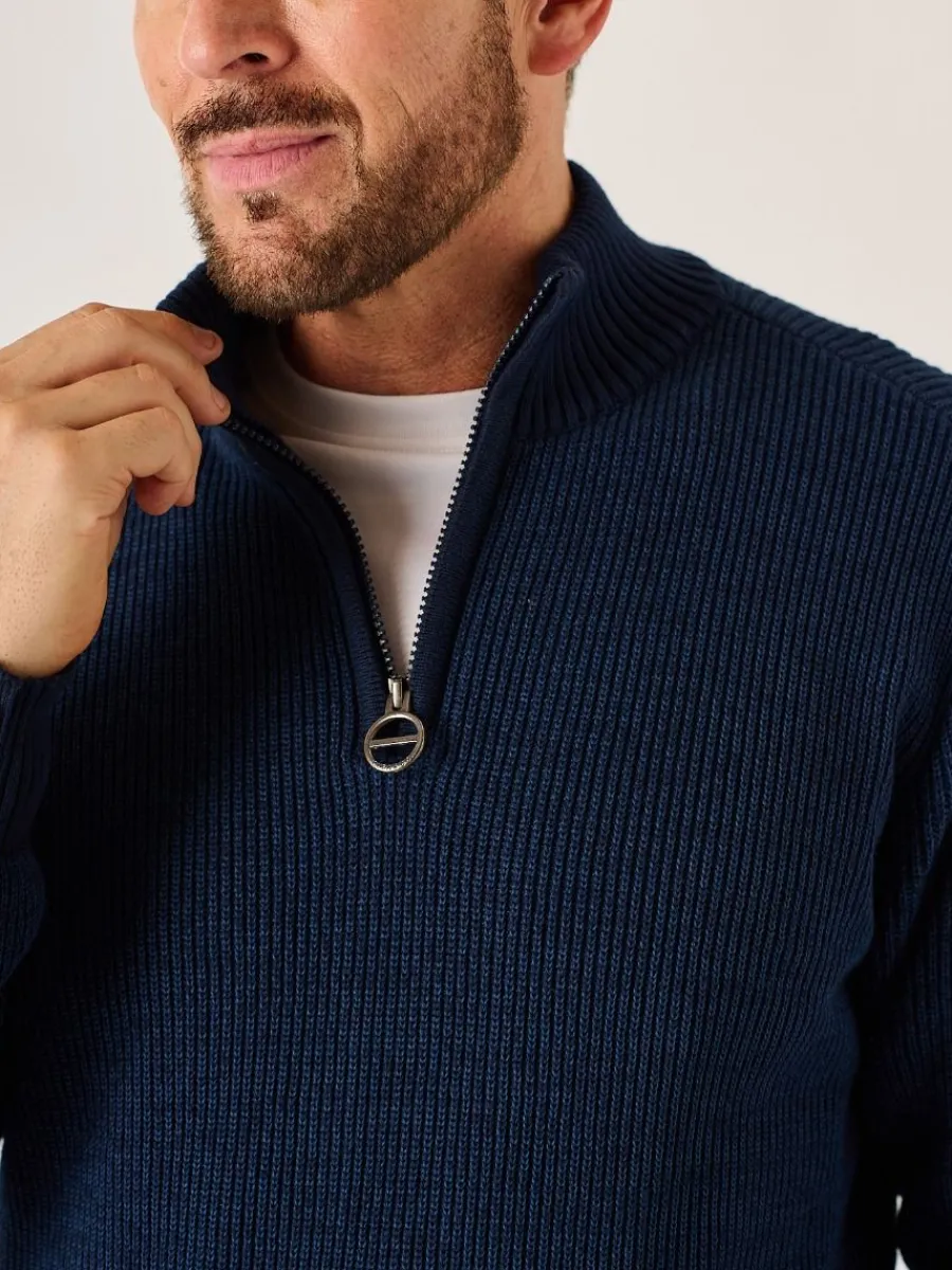 dark_navy_and_blue_twiste_1.webp Quba & Co Dark Navy And Blue Twisted Yarn 1/4 Zip Jumper - Forster Clearance