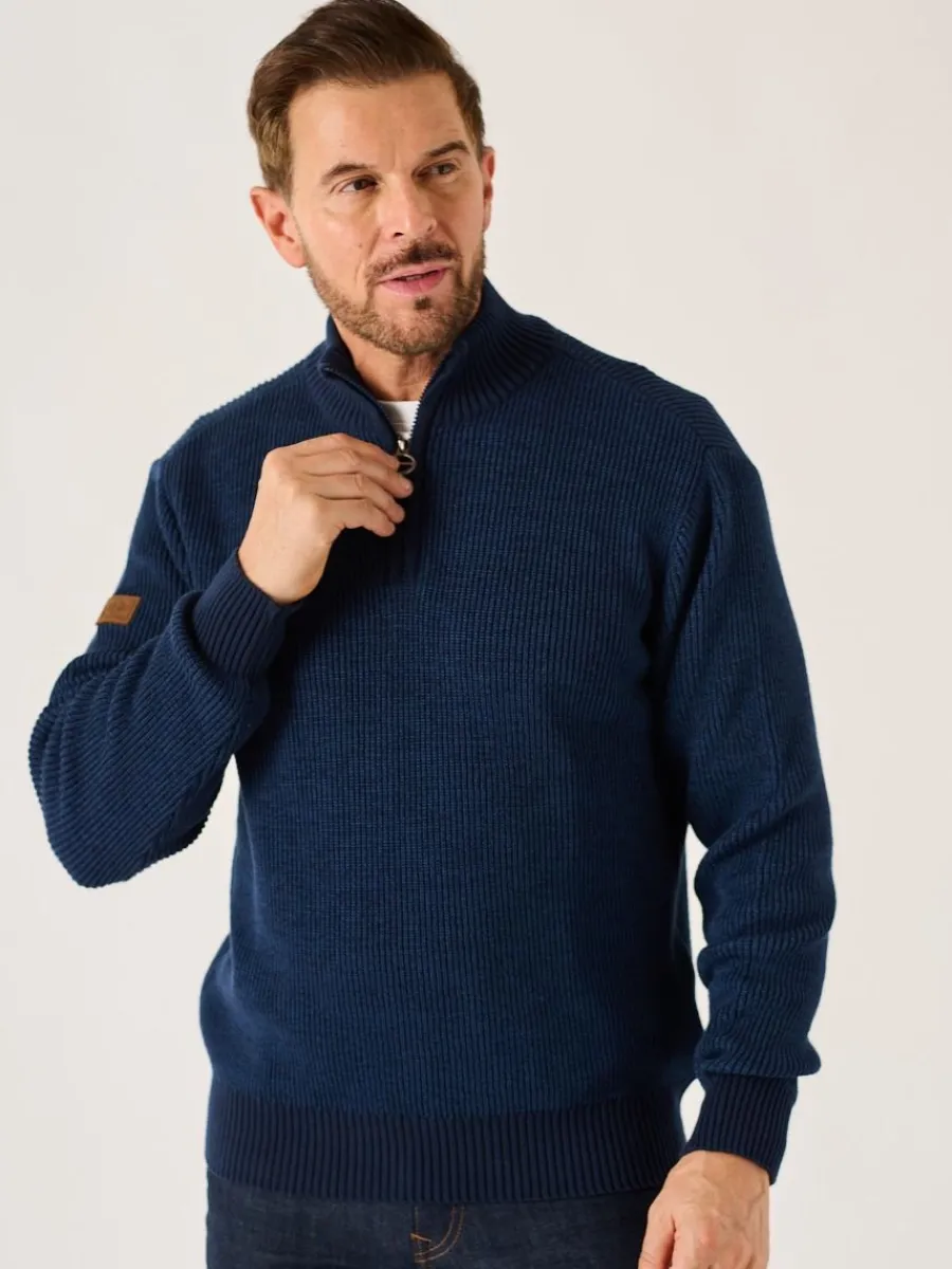dark_navy_and_blue_twiste_2.webp Quba & Co Dark Navy And Blue Twisted Yarn 1/4 Zip Jumper - Forster Clearance