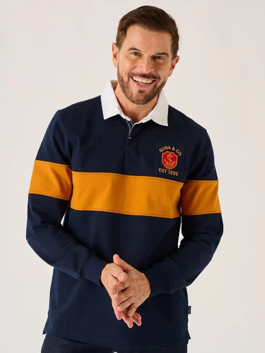 dark_navy_and_ochre_lifes_0.webp Quba & Co Dark Navy And Ochre Lifestyle Quba Rugby Shirt - Artie Clearance