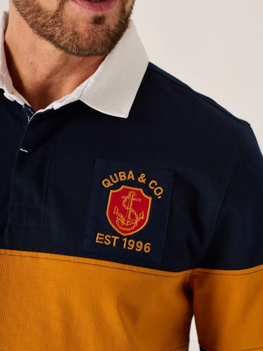 dark_navy_and_ochre_lifes_1.webp Quba & Co Dark Navy And Ochre Lifestyle Quba Rugby Shirt - Artie Clearance
