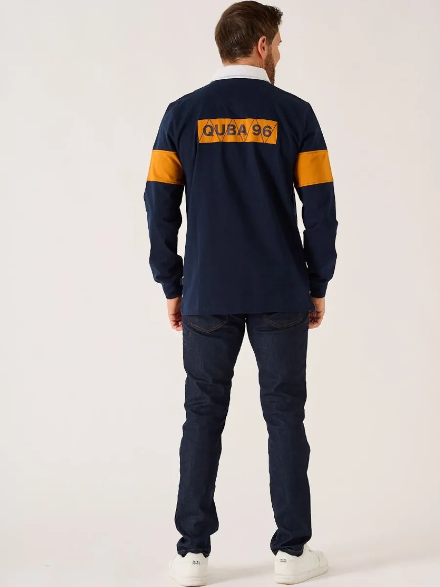 dark_navy_and_ochre_lifes_7.webp Quba & Co Dark Navy And Ochre Lifestyle Quba Rugby Shirt - Artie Clearance