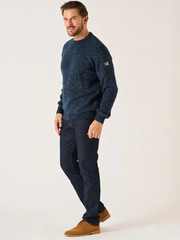 Quba & Co Dark Navy And Slate Twisted Yarn Crew Neck Jumper - Erling Sale