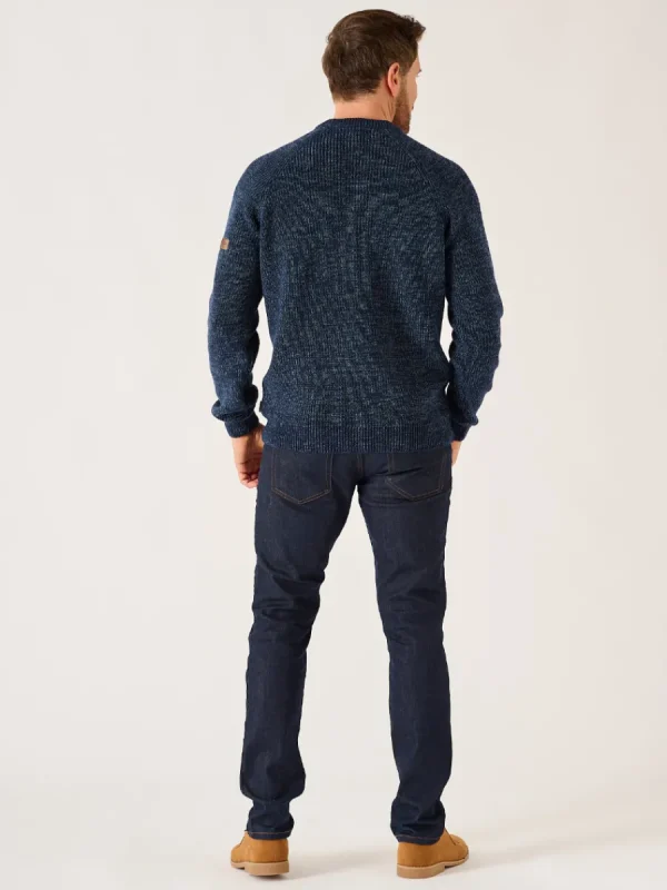 Quba & Co Dark Navy And Slate Twisted Yarn Crew Neck Jumper - Erling Sale