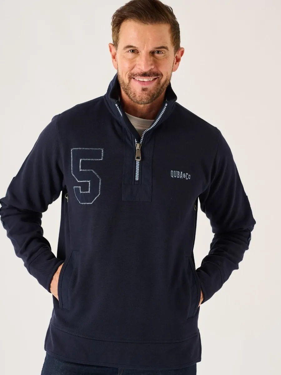 dark_navy_lifestyle__zip__0.webp Quba & Co Dark Navy Lifestyle 1/4 Zip Pique Sweatshirt - Wilshire New