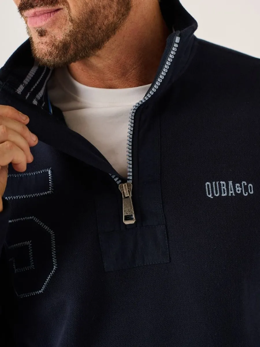 dark_navy_lifestyle__zip__4.webp Quba & Co Dark Navy Lifestyle 1/4 Zip Pique Sweatshirt - Wilshire New